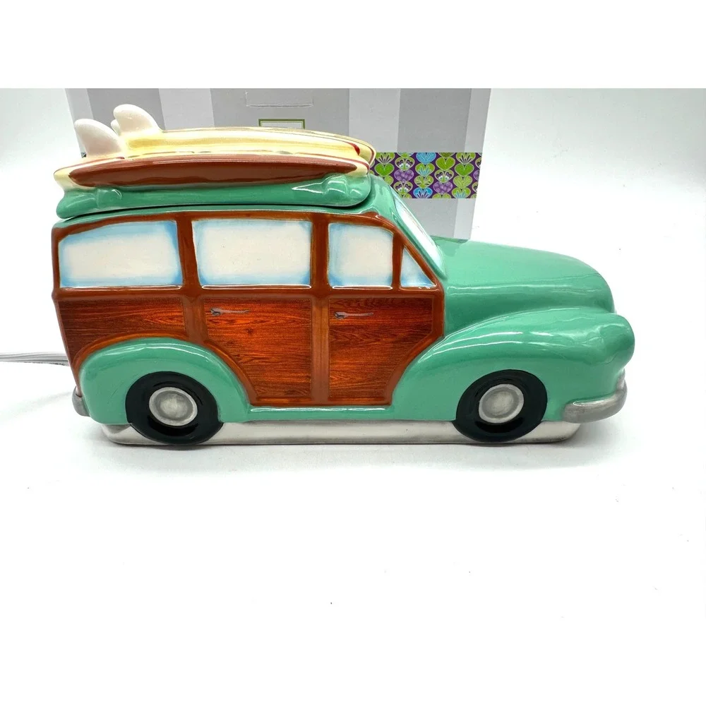 Retired Scentsy Wax Warmer Coastal Cruiser Green Woody Wagon Surfboards 47798